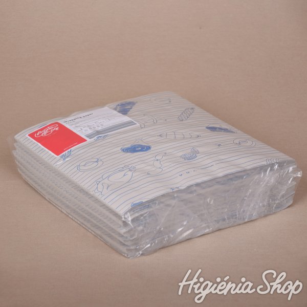 Halványszürke fóliázott húscsomagoló papír kék színű hús mintával - 30x30 cm / 5 kg