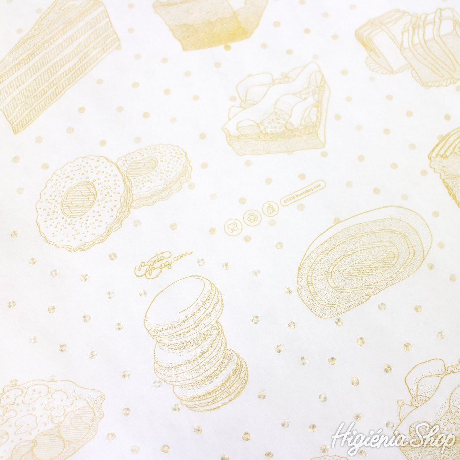 Cukrászcsomagoló Papír arany színű sütemény mintával - 75x62 cm / 10 kg