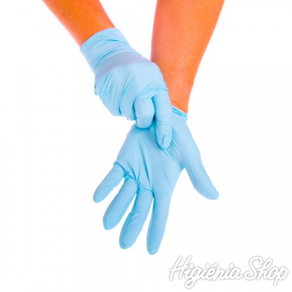 Púdermentes kesztyű nitril L-es méret kék (100 db)