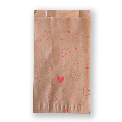 BontaBag 1 kg-os barna papírtasak piros szívecskés design mintával - 100 db
