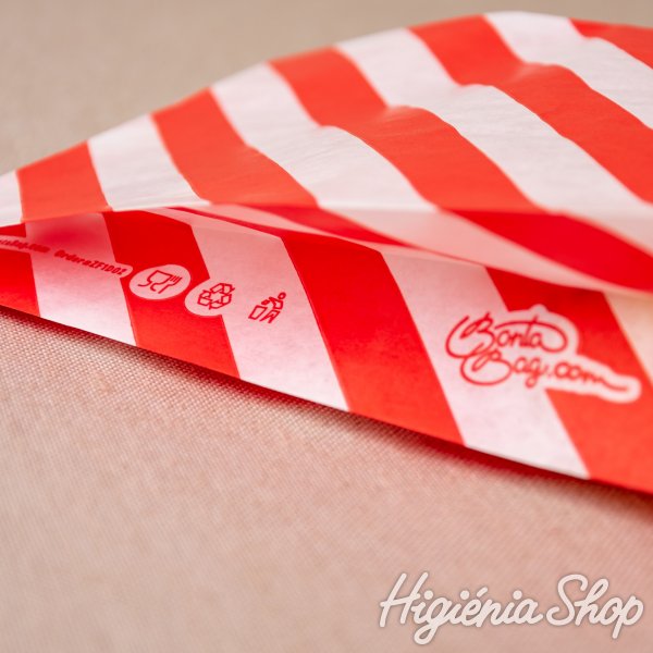BontaBag 1 kg-os papírtasak piros-fehér csíkos design mintával - 200 db