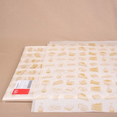 Cukrászcsomagoló Papír arany színű sütemény mintával - 75x62 cm / 10 kg
