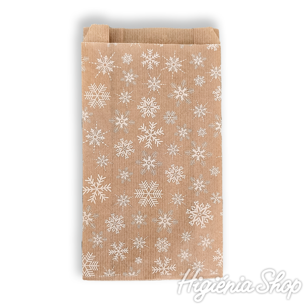 BontaBag 1 kg-os barna papírtasak fehér hópehely design mintával - 100 db