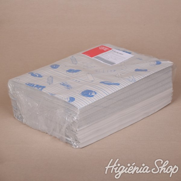 Halványszürke fóliázott húscsomagoló papír zöld színű hús mintával - 40x30 cm / 10 kg