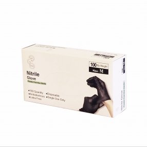 Púdermentes kesztyű nitril M-es méret fekete (100 db)