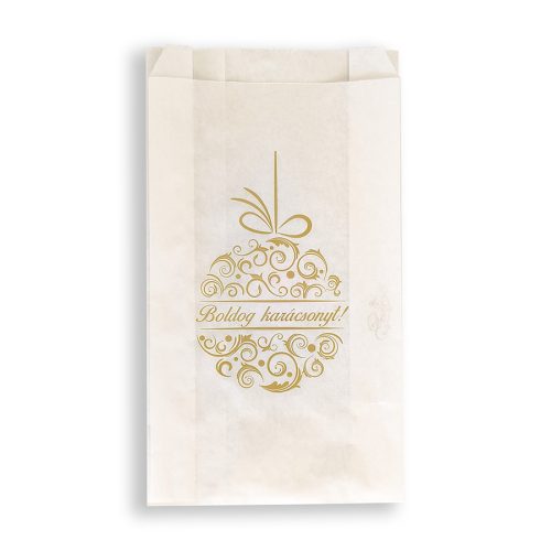 BontaBag 1 kg-os fehér papírtasak arany karácsonyi design mintával - 100 db